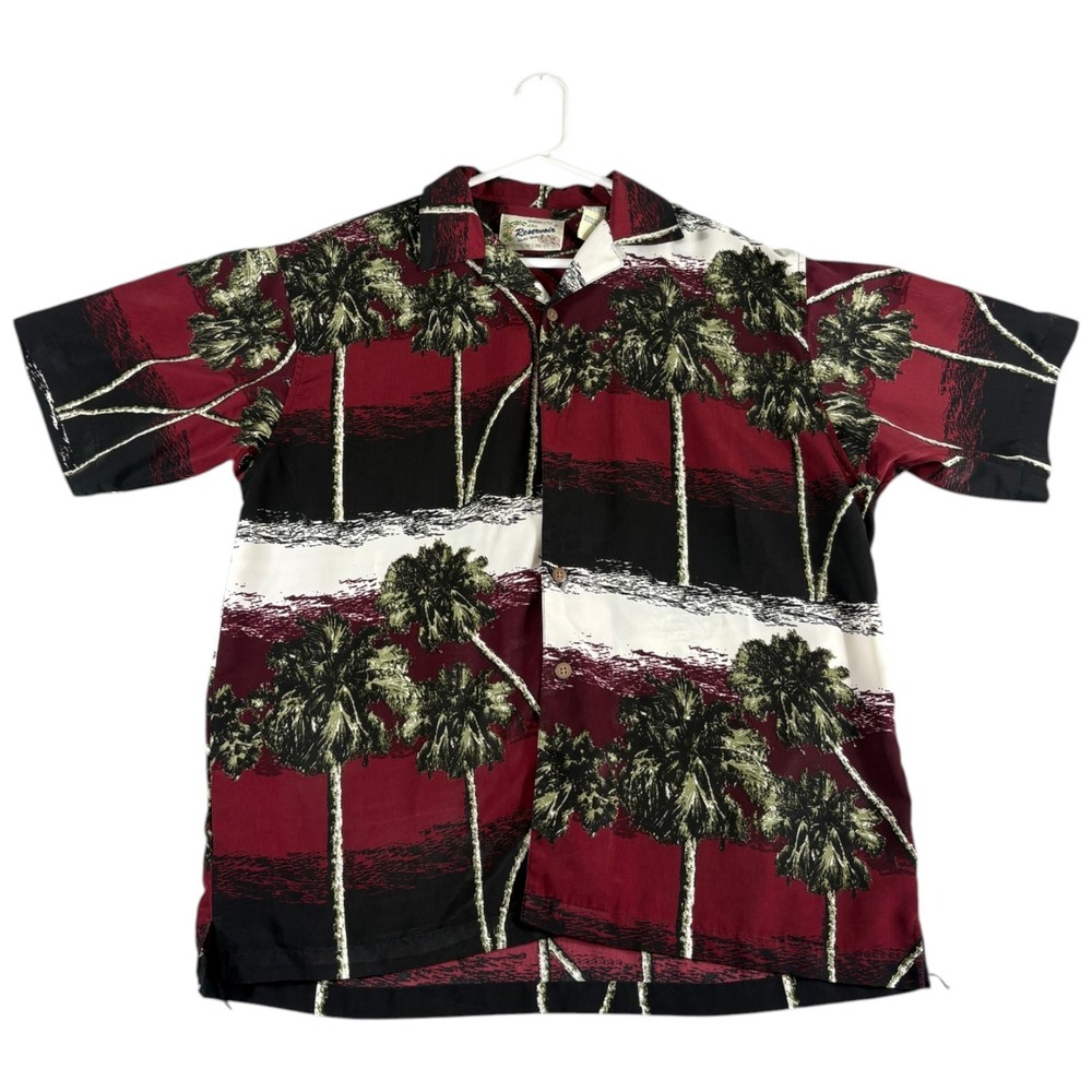 Vintage Reservoir Hawaiian Shirt Mens Medium Burgundy Palm Tree Tropical Relaxed